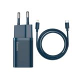 Зарядний пристрій TypeC 220В Baseus TZCCSUP-B03 + кабель Type-C/Lightning 1м, Blue