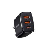 Зарядний пристрій USB+TypeC 220В Baseus CCXJ-E01 Compact Quick Charger 2*USB+TypeC 30W EU Black