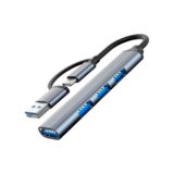 Хаб-юсб 3.0 Dynamode USB Type-C to 1х USB3.0, 3x USB 2.0, метал, темно-сірий (DM-UH-312AC)