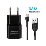 Зарядний пристрій USB 220В Grand-X Quickcharge QС3.0 (CH-550BM) 3.6V-6.5V 3A, 6.5V-9V 2A, 9V-12V 1.5A + cable FM01 2,1А USB/Micro USB,1m