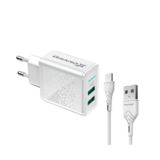 Зарядний пристрій USB 220В Grand-X 5V 3,1A (CH-60WT) 2USB, White + кабель Type C