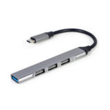 Хаб-юсб Type-C Gembird UHB-CM-U3P1U2P3-03 на 4 порти (1xUSB3.1 + 3xUSB2.0), метал, срiбний