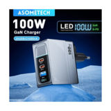 Зарядний пристрій USB+TypeC 220В Asometech 100W GAN (2xType-C + USB-A) Display