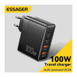 Зарядний пристрій USB+TypeC 220В GaN Essager ES-CD37, 100W PD3.0 QC4.0 швидка зарядка (2*Type-C + 2*USB) !! УЦЕНКА примята упаковка