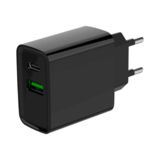 Зарядний пристрій USB 220В Gembird TA-UC-PDQC20-01-BK , 1 USB-A + 1 Type-C (PD20Вт + QC3.0 18Вт), чорний