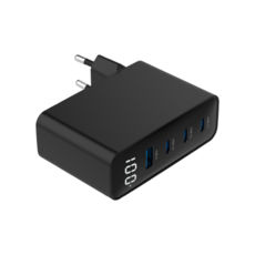Зарядний пристрій USB 220В Gembird TA-UC-PDQC100LCD-01-BK, 1xUSB-A (QC3.0 30W)+3xType-C (PD 100W), чорний