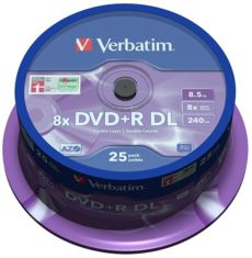  DVD+R 25 Cake VERBATIM 8.5GB/DL, 8X (43757) 